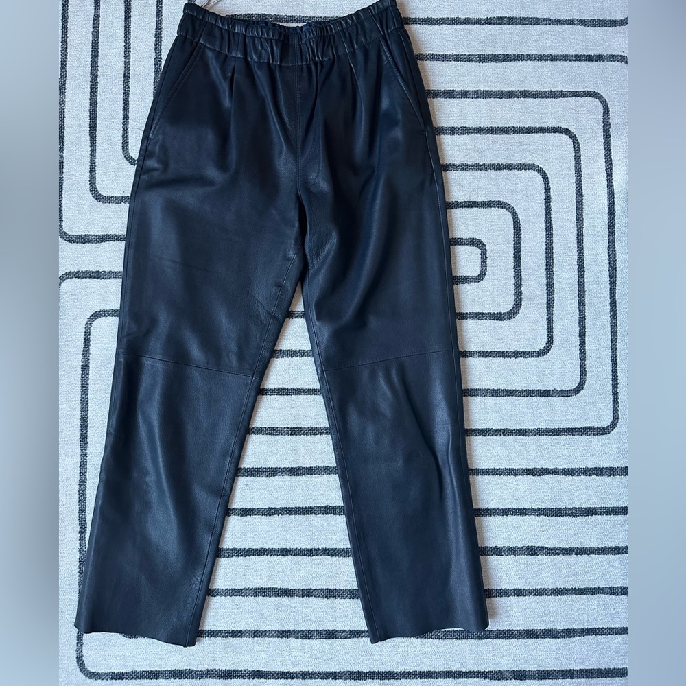 Joie Women's Araona Cropped Leather Pants In Midnight Blue Size SMALL